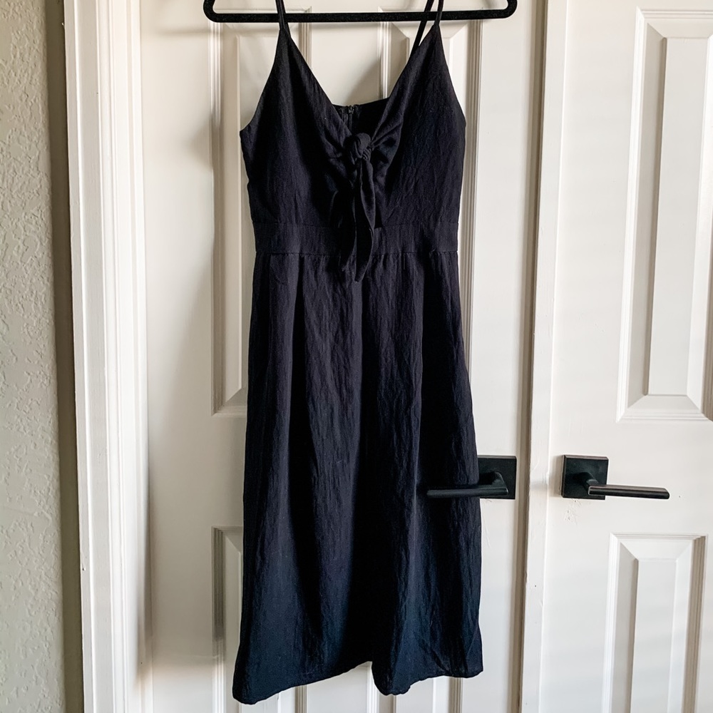 Nasty Gal Black Midi Dress with Tie Front
